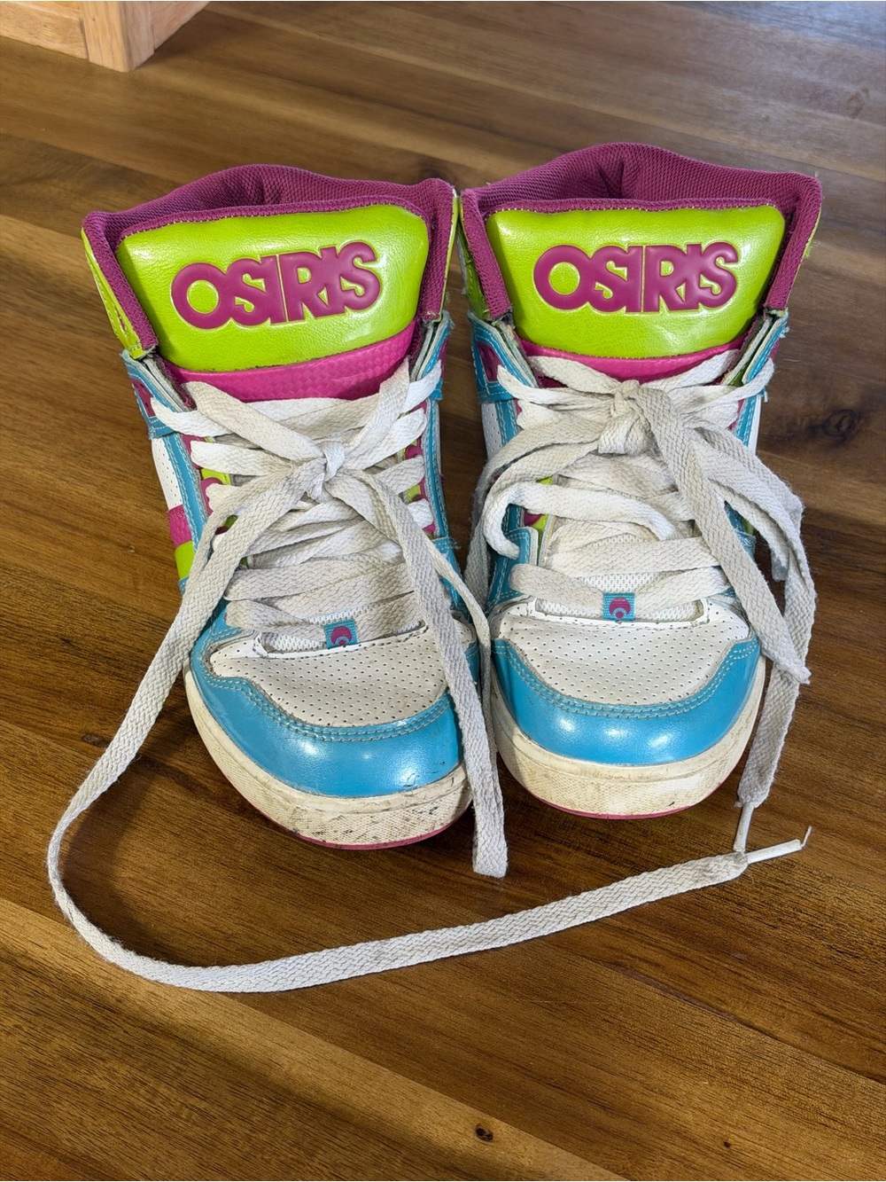 Osiris High Top Sneakers Size 5 Pink Lime Green Blue White Retro Skate Shoes